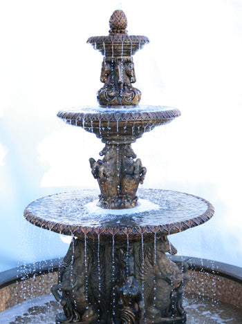 Image of a three tier outdoor water fountain with a large basin.