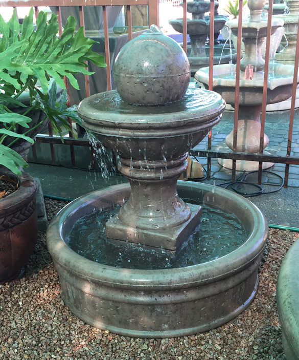 Image of a 44 inch tall GFRC tiered fountain with a basin in a Tuscany style
