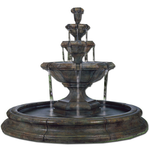 Large three level water feature in a round basin