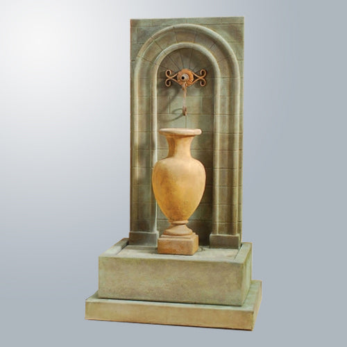 Ribbed wall fountain with amphora design