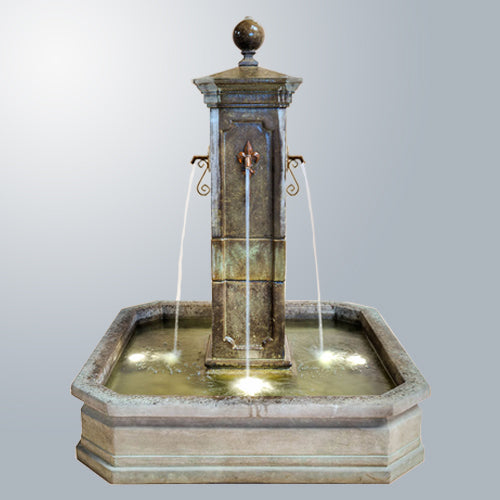 Anduze style column fountain for water spouts