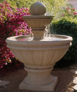 Concrete two tiered fountain with ball finial