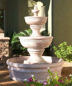 Three tiered fountain with basin made from GFRC material