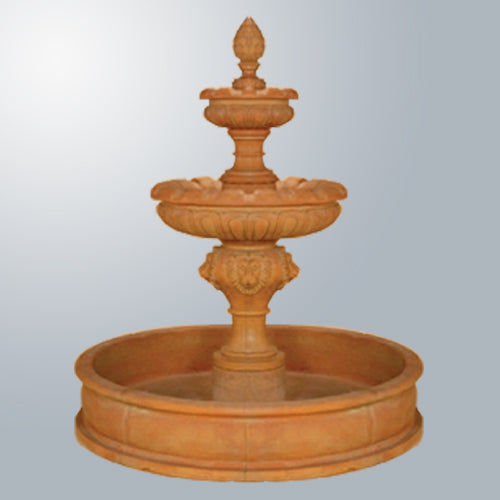 Two tier pond fountain with lion accents