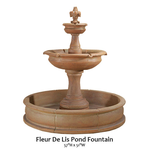 decorative pond fountain with fleur de lis design