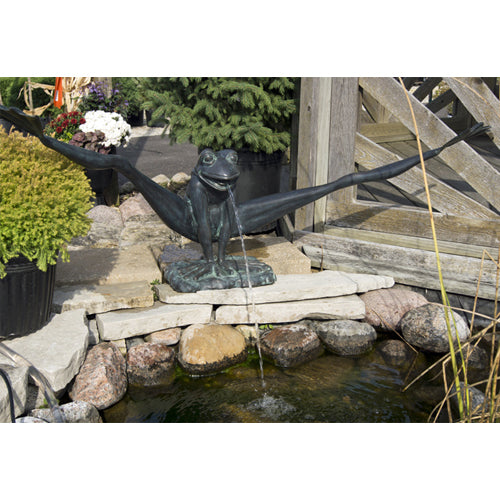 Brass frog sculpture for garden or pool accent