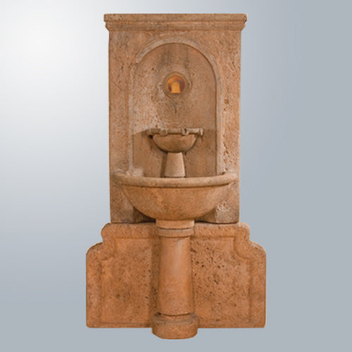 Wall fountain with concrete elbow spout