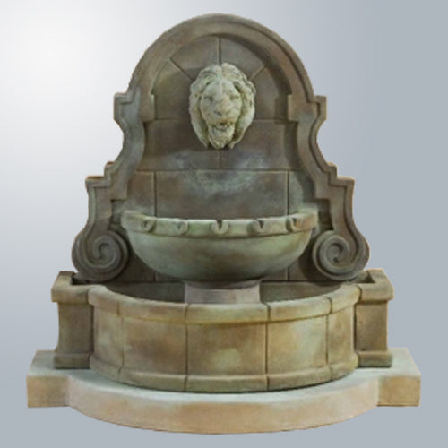 Liguria Lion Wall Fountain with Step for garden or patio