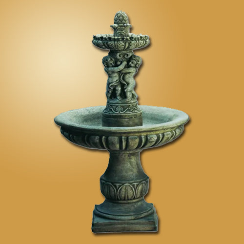 Outdoor water fountain featuring putti figures