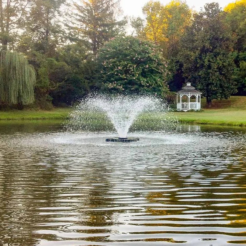 Image of a solar powered pond aerator with two solar panels