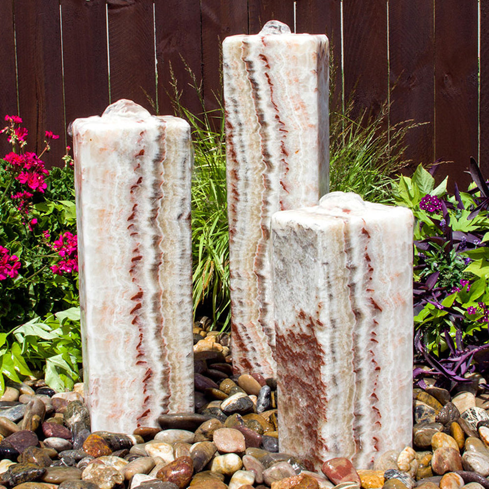 Red onyx triple stone fountain