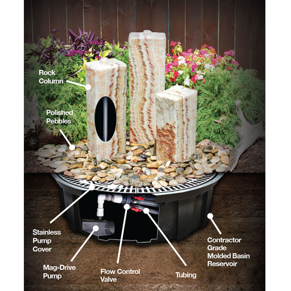 Image of a smooth speckled granite triple stone fountain
