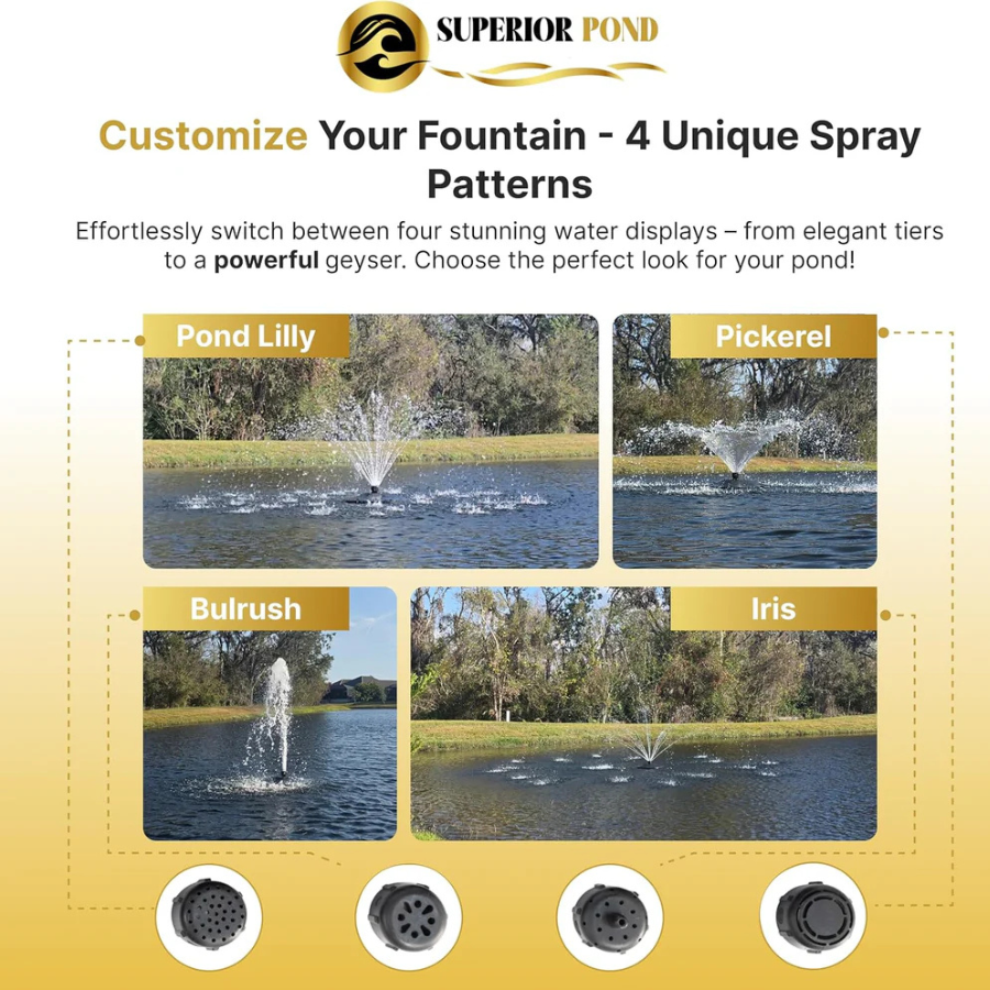 Superior Pond SFX Floating Fountain - 100FT Cord | 120V | 1/3 HP and 1/2 HP Pond Fountain