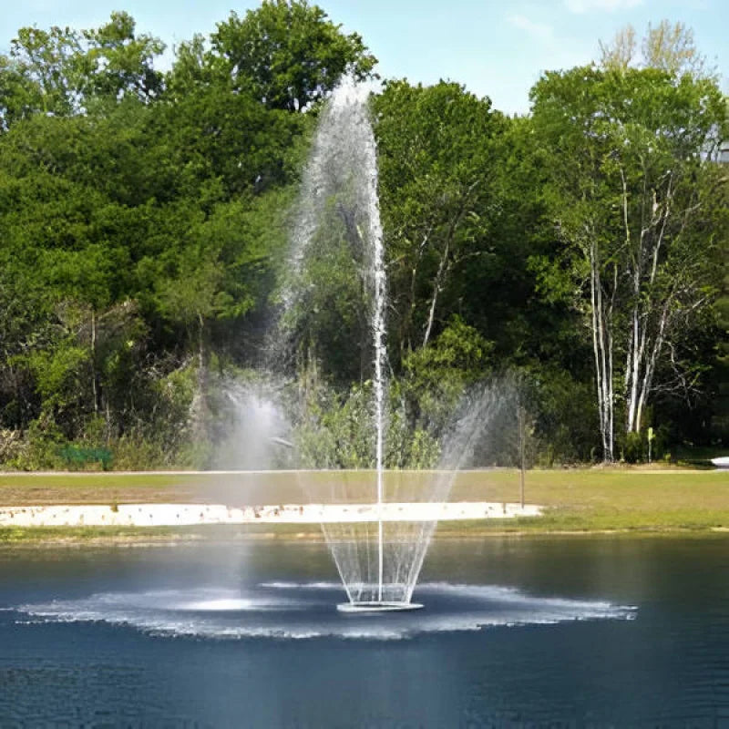 Floating pond fountain with ring jet pattern