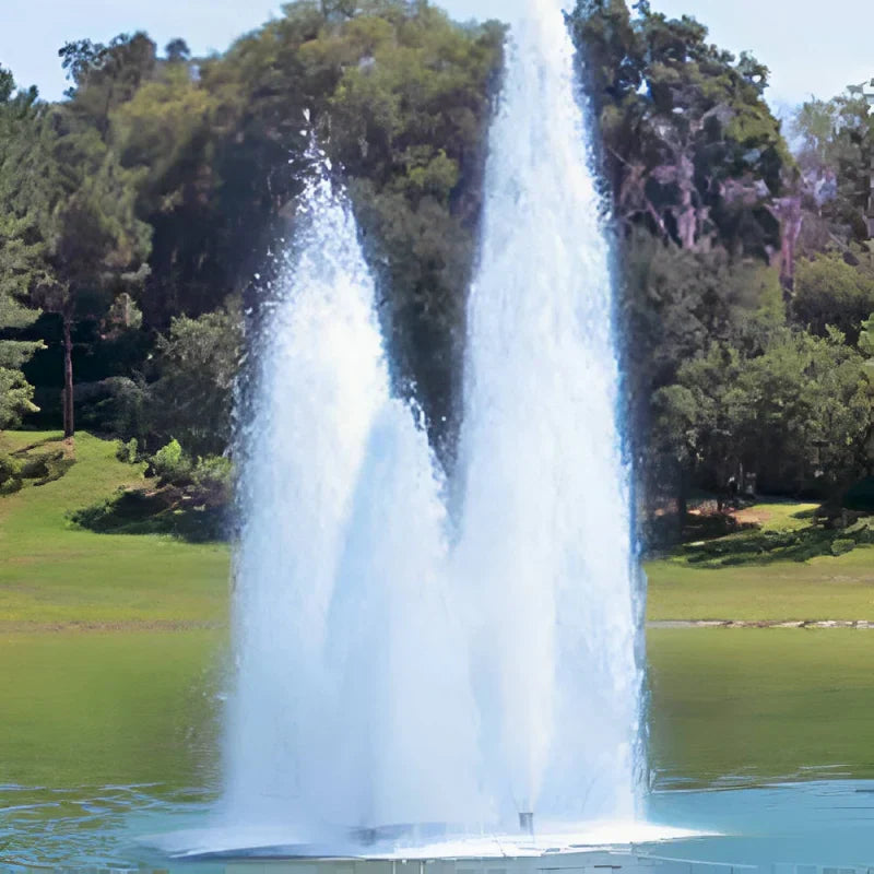 Floating pond fountain with tri geyser spray pattern