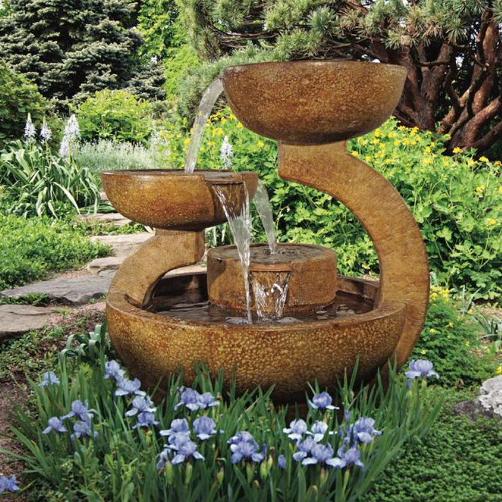 Three bowl water feature for relaxation