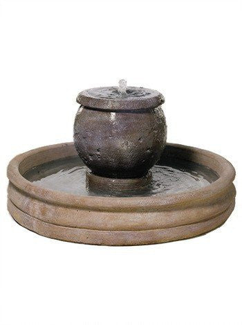 Small cast stone garden fountain with planter