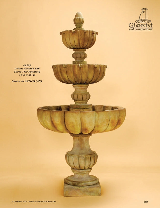 Tall three tier outdoor water fountain