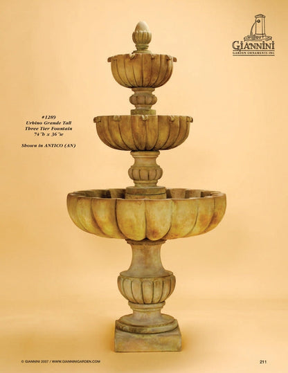 Tall three tier outdoor water fountain