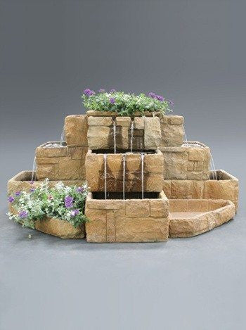 Outdoor fountain with cascading water feature