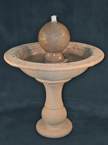 Image of a tall garden sphere cast stone fountain