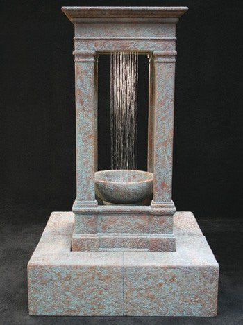 Tall outdoor water fountain with bowl, Old World Center Rain style