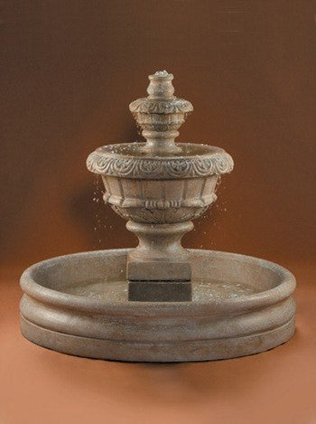 Image of a tiered outdoor water feature with a wide basin