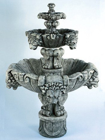 Medium sized outdoor fountain with lion design and multiple tiers