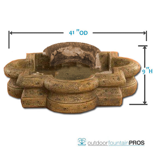 Small quatrefoil shaped fountain basin, 41 inches wide.