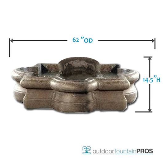 Image of a large quatrefoil shaped fountain basin, 62 inches wide.