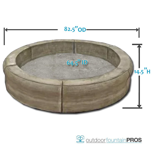 Image of a medium sized pond basin made of poly material with six coping caps included, measuring 82.5 inches in diameter.