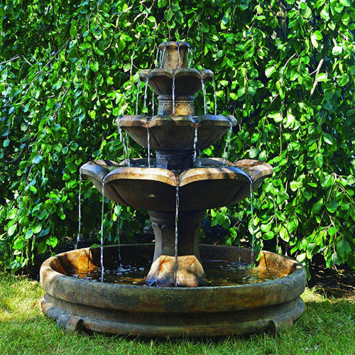 Three tier fountain in round pool