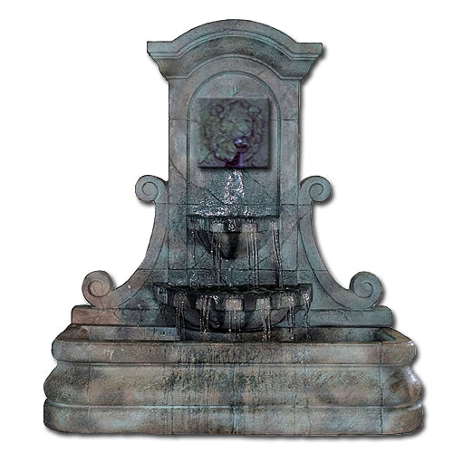 decorative wall fountain with lion head design
