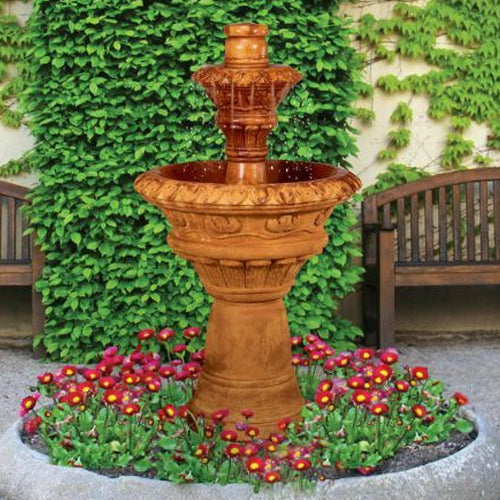 Two tier outdoor water fountain