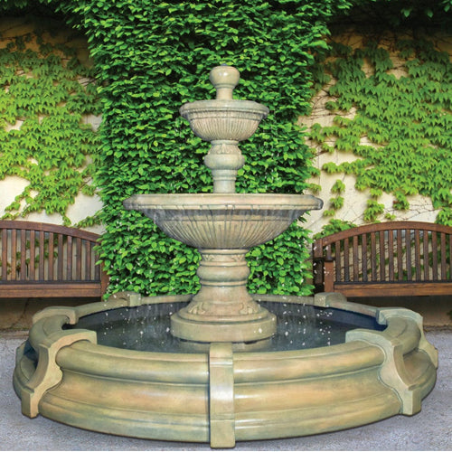 Two tier outdoor water feature in a pool