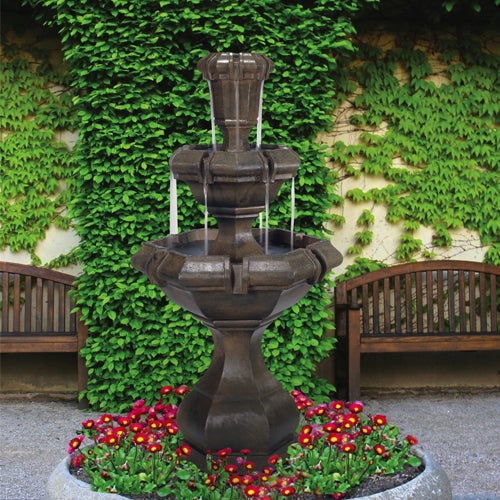 Two tier outdoor water fountain