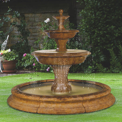 Large outdoor water feature in a garden setting
