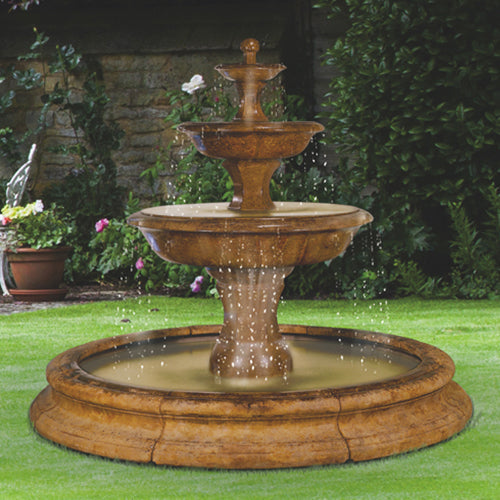 Large outdoor water feature in a garden setting