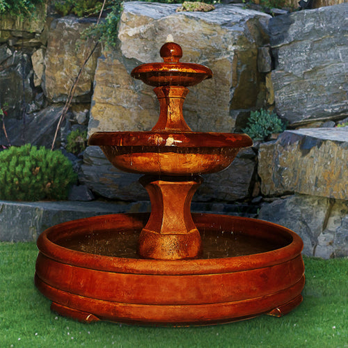 Outdoor fountain in pool setting