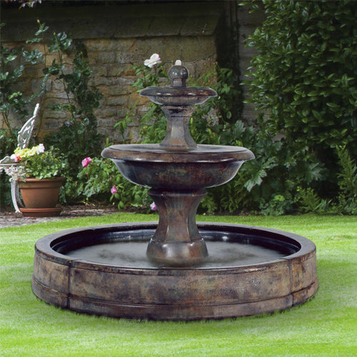Tiered outdoor fountain in pool