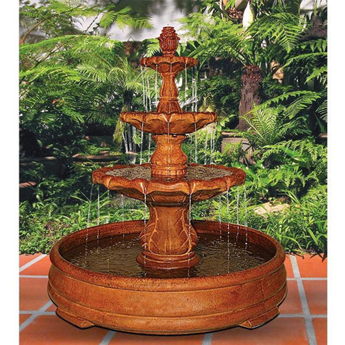 Outdoor water feature with finial design in a large pool