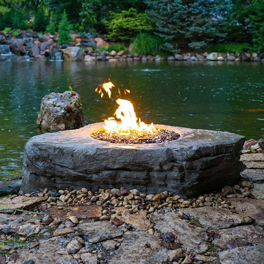 Image of a fire pit with a faux stone finish