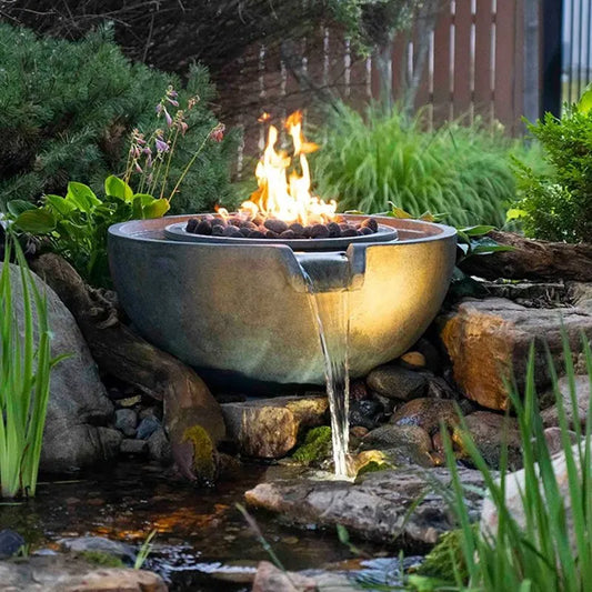 Decorative bowl with fire and water feature