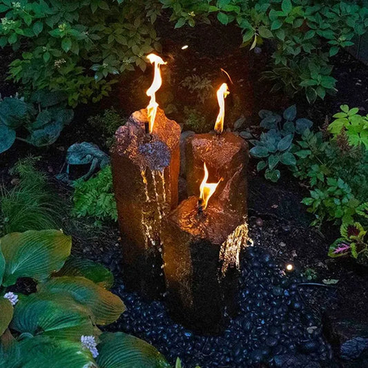 Three piece basalt torch system for fire and water features