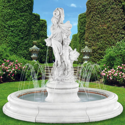 Venus with Dolphins fountain in Toscana pool with spray ring Pompeii ash finish