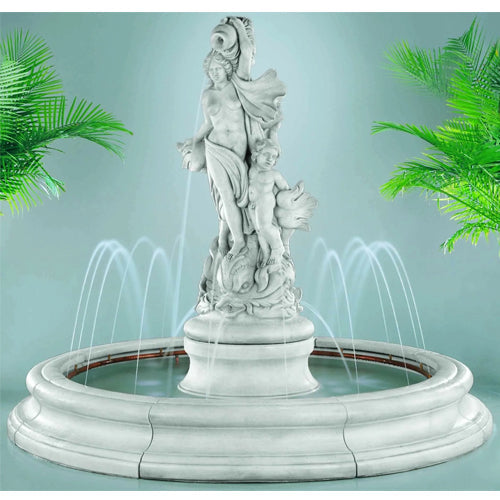 Venus with Dolphins Fountain in Toscana Pool with Spray Ring, Pompeii Ash