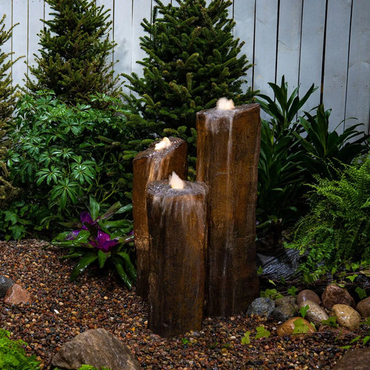 Set of three faux basalt column fountain kit in varying heights