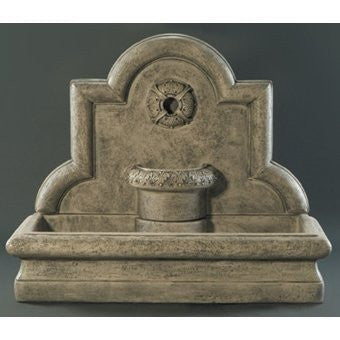 Cast stone wall outdoor fountain with rosette design