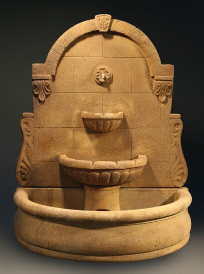 Outdoor wall fountain with plain basin