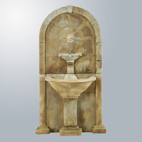 Outdoor wall water fountain designed for a spout